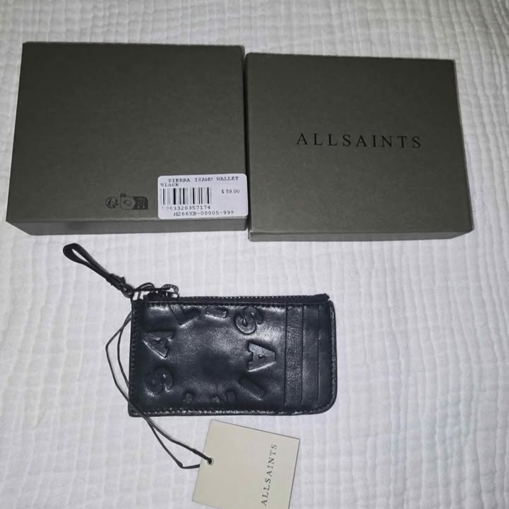 AllSaints Black Embossed Leather Card Wallet Tierra isamu